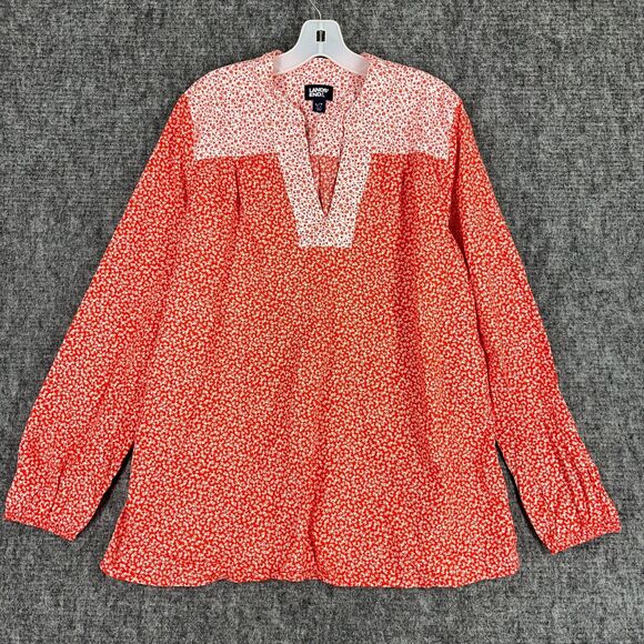 Lands End Shirt Womens‎ L Poplin Peasant Flowers Split neck Baggy Cottagecore - Picture 1 of 8